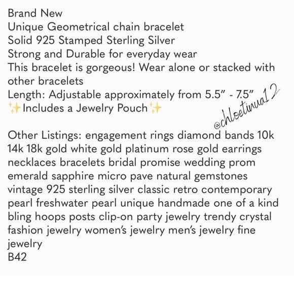 #11 NEW 925 Sterling Silver Geometric Chain Bracelet - Picture 5 of 5